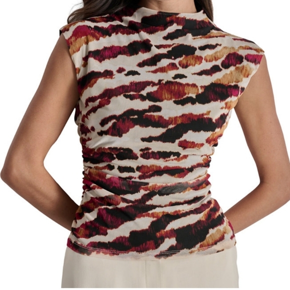 Dkny Tops - DKNY NWT PRINTED FUNNEL NECK SLEEVELESS TOP SZ LARGE